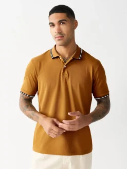 jaune ocre - Polo coupe classique à manches courtes et liserés