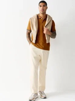 jaune ocre - Polo coupe classique à manches courtes et liserés