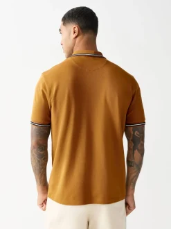 jaune ocre - Polo coupe classique à manches courtes et liserés
