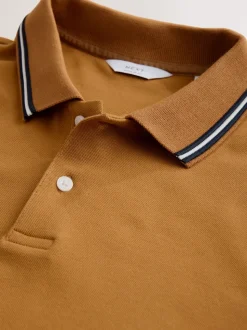 jaune ocre - Polo coupe classique à manches courtes et liserés