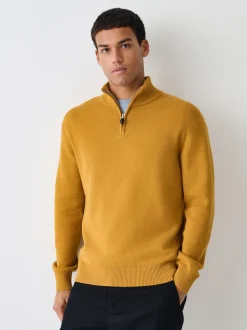 jaune ocre - Uni - Pull N.Premium Coupe classique 100% Coton Premium à fermeture éclair