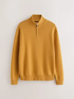 jaune ocre - Uni - Pull N.Premium Coupe classique 100% Coton Premium à fermeture éclair