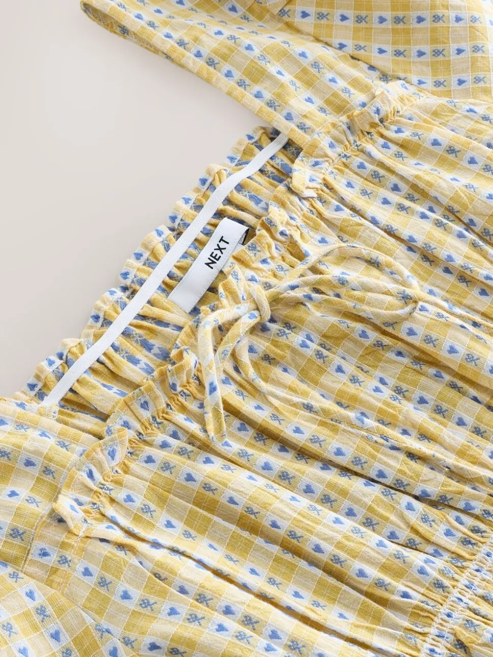 jaune vichy - Haut Milkmaid à manches longues froncé