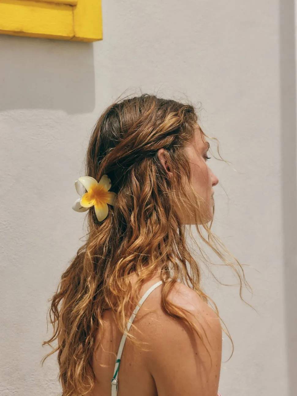 Jaune/Blanc - Pince à cheveux à griffes fleurie