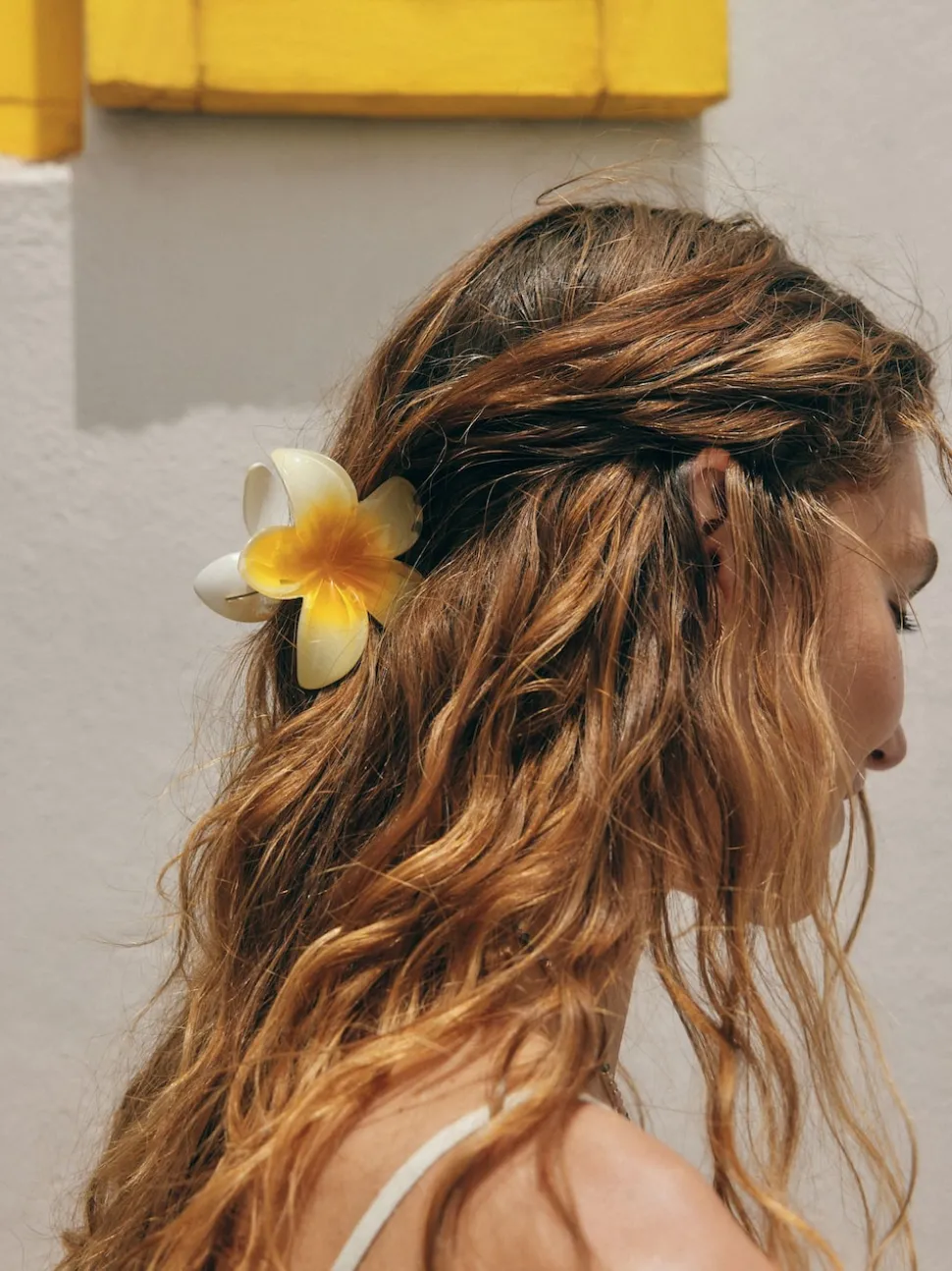 Jaune/Blanc - Pince à cheveux à griffes fleurie
