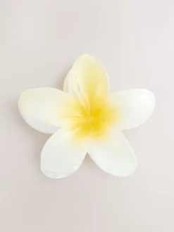 Jaune/Blanc - Pince à cheveux à griffes fleurie