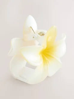 Jaune/Blanc - Pince à cheveux à griffes fleurie