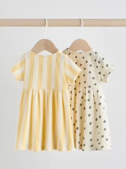Jaune/Crème Pois/Rayure - Lot de 2 robes à manches courtes pour bébé (0mois à3ans)