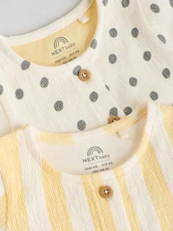 Jaune/Crème Pois/Rayure - Lot de 2 robes à manches courtes pour bébé (0mois à3ans)