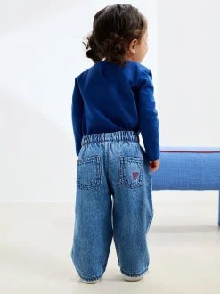 Jean bleu moyen - Jeans brodés à nœud (3mois-7ans)