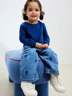 Jean bleu moyen - Jeans brodés à nœud (3mois-7ans)
