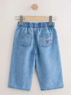 Jean bleu moyen - Jeans brodés à nœud (3mois-7ans)