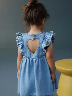 Jean bleu moyen - Robe à manches volantées (3mois8ans)