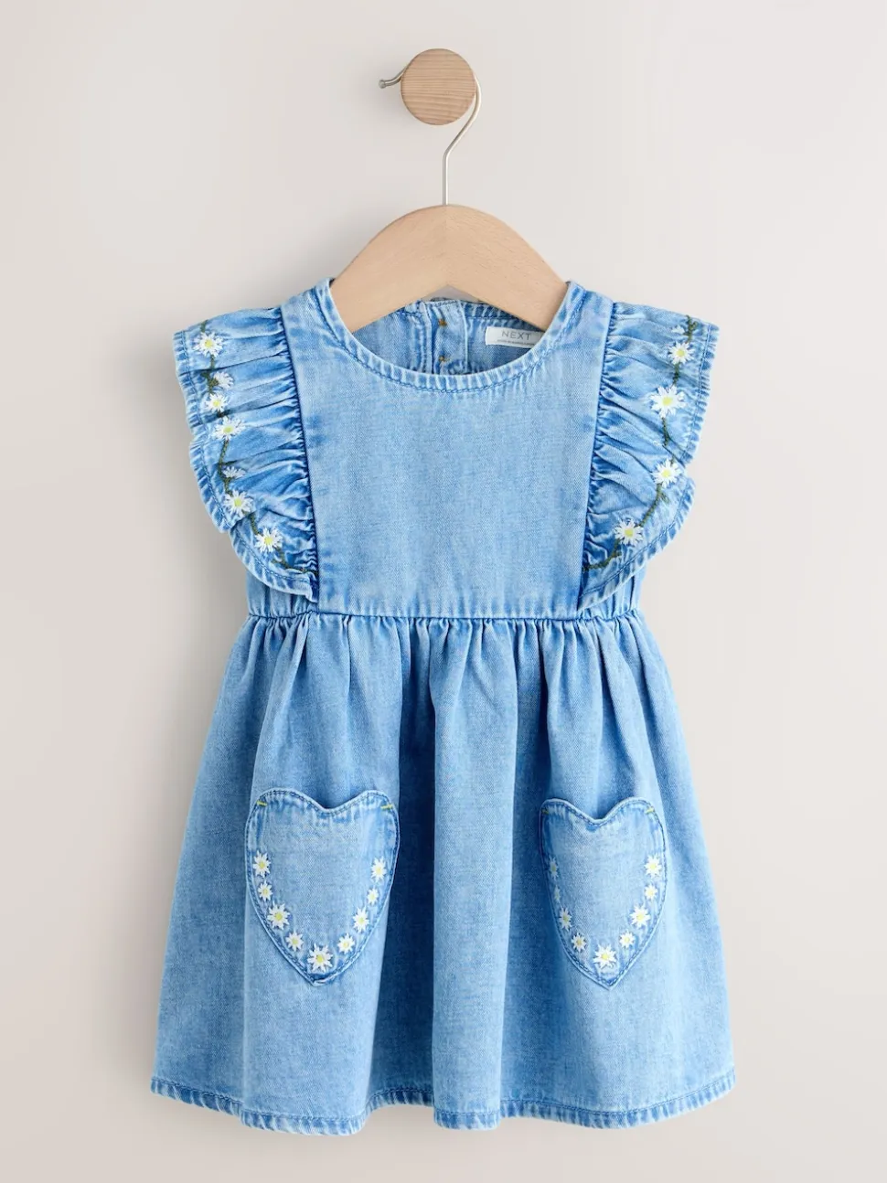 Jean bleu moyen - Robe à manches volantées (3mois8ans)