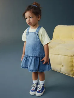 Jean bleu moyen - Robe Peplum Pinafore (3mois-8ans)