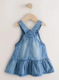 Jean bleu moyen - Robe Peplum Pinafore (3mois-8ans)