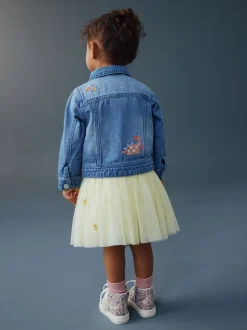 Jean bleu moyen - Veste western brodée licorne (3mois-7ans)