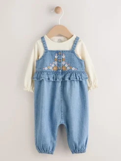 Jean brodé bleu - Ensemble body et salopette à manches longues bébé (0mois-2ans)