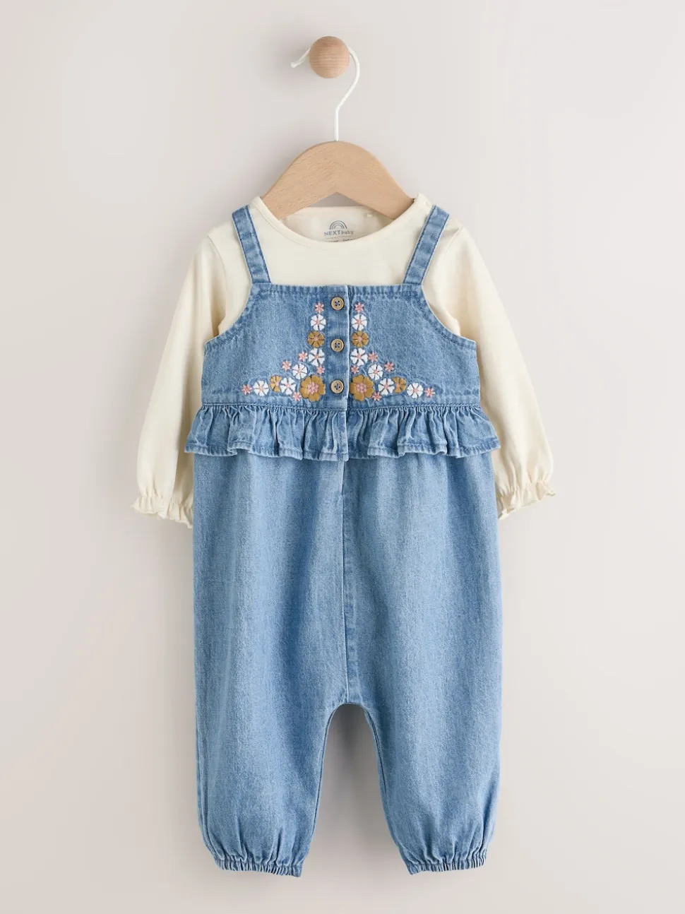 Jean brodé bleu - Ensemble body et salopette à manches longues bébé (0mois-2ans)