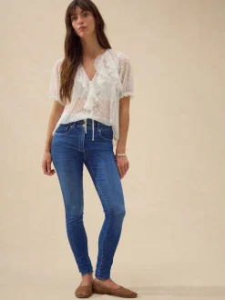 Jean délavé bleu moyen - Jean skinny coupe slim à effet rehausseur