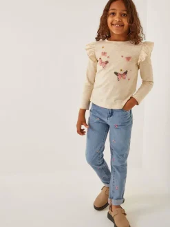 Jean droit brodé Monsoon papillon