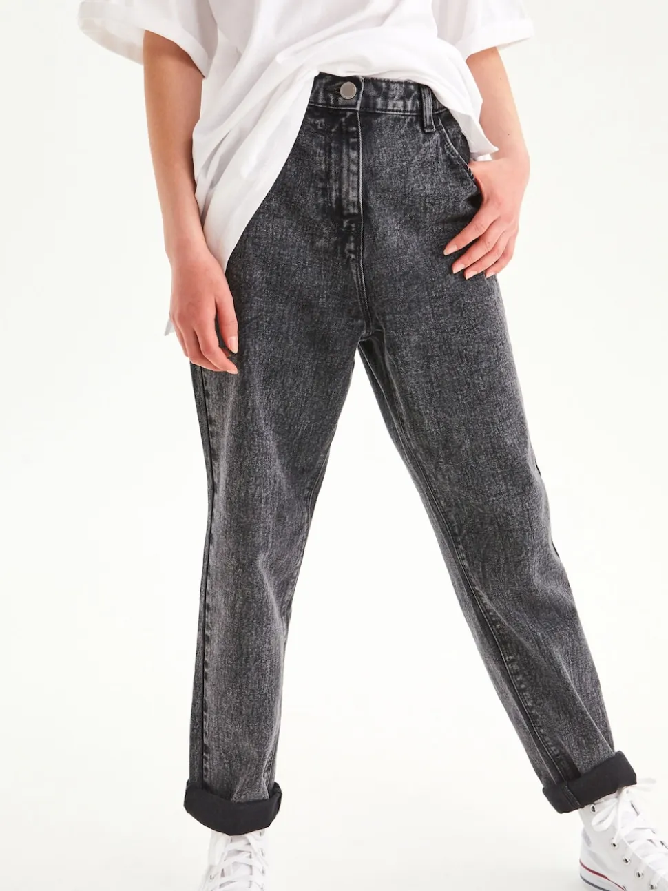 Jean gris - Jean mom 100 % coton (3-16ans)