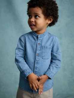 Jena bleu - 100% Coton Manches longues Col mao Denim Chemises (3mths-7yrs)