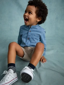 Jena bleu - 100% Coton Manches longues Col mao Denim Chemises (3mths-7yrs)