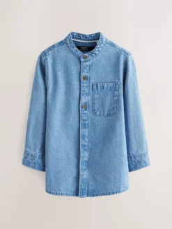 Jena bleu - 100% Coton Manches longues Col mao Denim Chemises (3mths-7yrs)