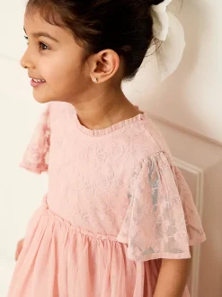 Jojo Maman Bébé Dentelle brodée Manches festonnées Fleur Imprimé Filles Robe