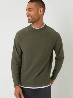 kaki - Pull Threadbare Mock T-shirt texturé en maille à col rond