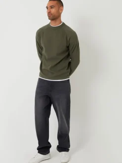 kaki - Pull Threadbare Mock T-shirt texturé en maille à col rond