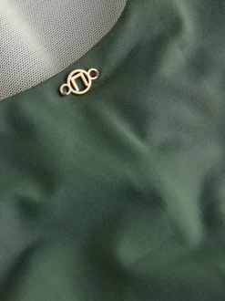 Kaki/crème - Maillot de bain dos nu à col montant pour le contrôle du ventre