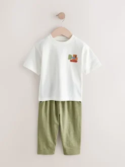 Kaki/vert - Manches courtes T-shirt & Survêtement Set 3 Pack (3mths-7yrs)