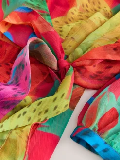 Kew Collection Fleuri vif - Robe mi-longue enveloppante à manches longues Occasion