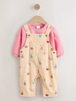 Lapin crème/rose - Ensemble deux pièces salopette et body bébé (0mois-3ans)