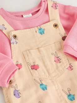 Lapin crème/rose - Ensemble deux pièces salopette et body bébé (0mois-3ans)