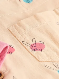 Lapin crème/rose - Ensemble deux pièces salopette et body bébé (0mois-3ans)