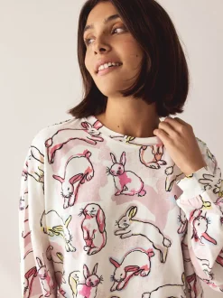 Lapin écru/rose - Pyjama à manches longues
