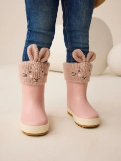 Lapin rose - Bottes de pluie à revers doublés