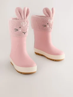 Lapin rose - Bottes de pluie à revers doublés
