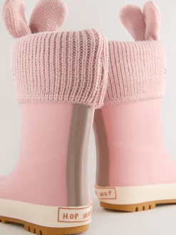 Lapin rose - Bottes de pluie à revers doublés