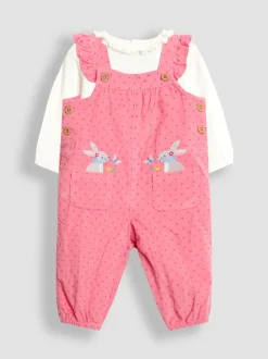 Lapin rose - Ensemble salopette et haut en velours côtelé appliqué Jojo Maman Bébé