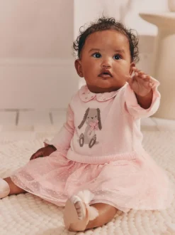 Lapin rose - Robe Twofer en maille bébé (0mois-2ans)