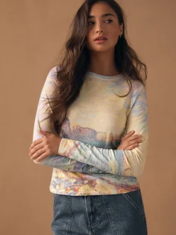 Licence graphique Monet - T-shirt à manches longues effet délavé à coutures brut