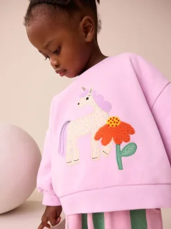 Licorne à rayures roses - Ensemble Sweat-shirt et jogging Coupe ballon (3mois -7ans)