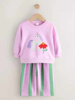 Licorne à rayures roses - Ensemble Sweat-shirt et jogging Coupe ballon (3mois -7ans)