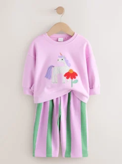 Licorne à rayures roses - Ensemble Sweat-shirt et jogging Coupe ballon (3mois -7ans)