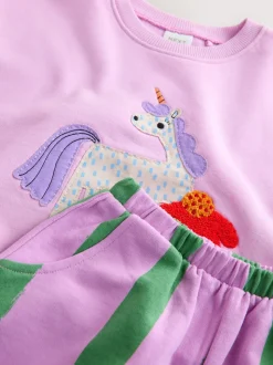Licorne à rayures roses - Ensemble Sweat-shirt et jogging Coupe ballon (3mois -7ans)
