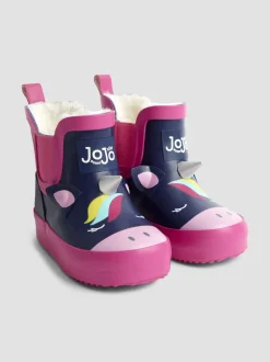 Licorne bleu marine/rose - Bottes de pluie courtes confortables à imprimé JoJo Maman Bébé